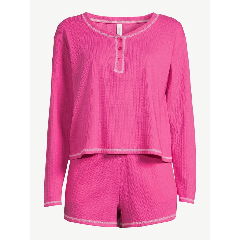 Joy Spun Women's Rib Henley Top And Shorts Pajama Set, 2-Piece Size:2x (18w-20w)